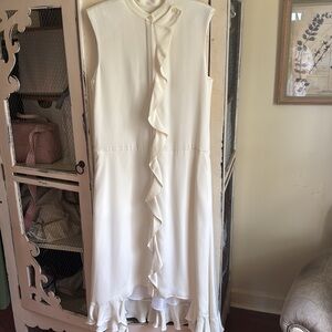 Tibi detached ruffle 4-ply silk dress, ivory, size 10, NWT, $185